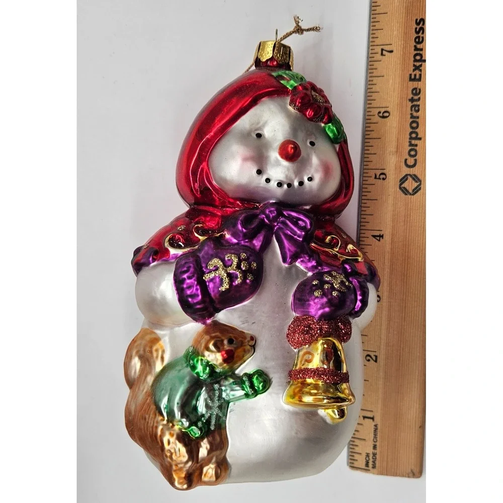 Brass Key Christmas Treasures Glass Snowman Ornament Red Cape Squirrel Bell Box